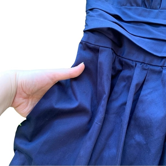 Davids Bridal Strapless Pleated Bridesmaids Cocktail Dress Navy Blue Size 4 - Picture 4 of 6